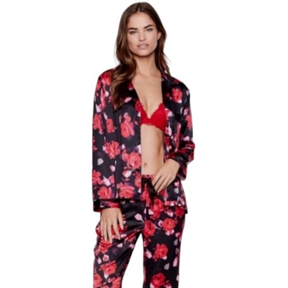 Victoria's Secret black and red floral one piece pajama top size L NWT - Picture 1 of 8